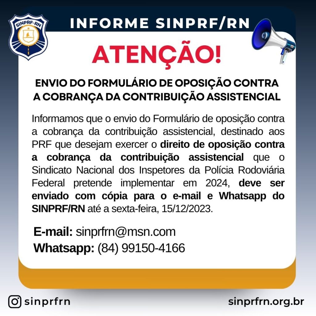 Atenção! Envio do formulário de oposição contra a cobrança da contribuição assistencial