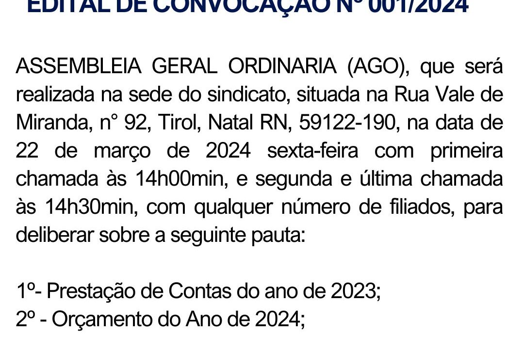 EDITAL DE CONVOCAÇÃO Nº 001/2024