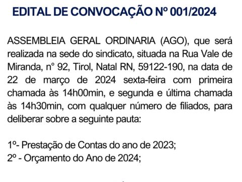 EDITAL DE CONVOCAÇÃO Nº 001/2024