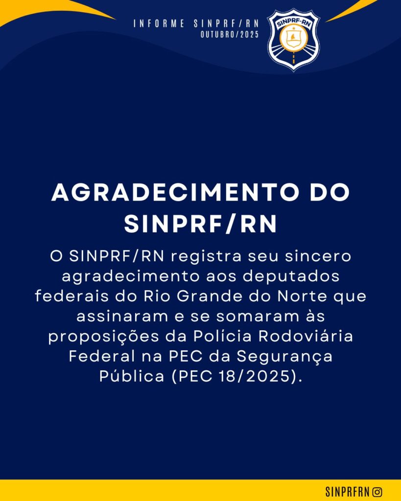 Agradecimento do SINPRF/RN