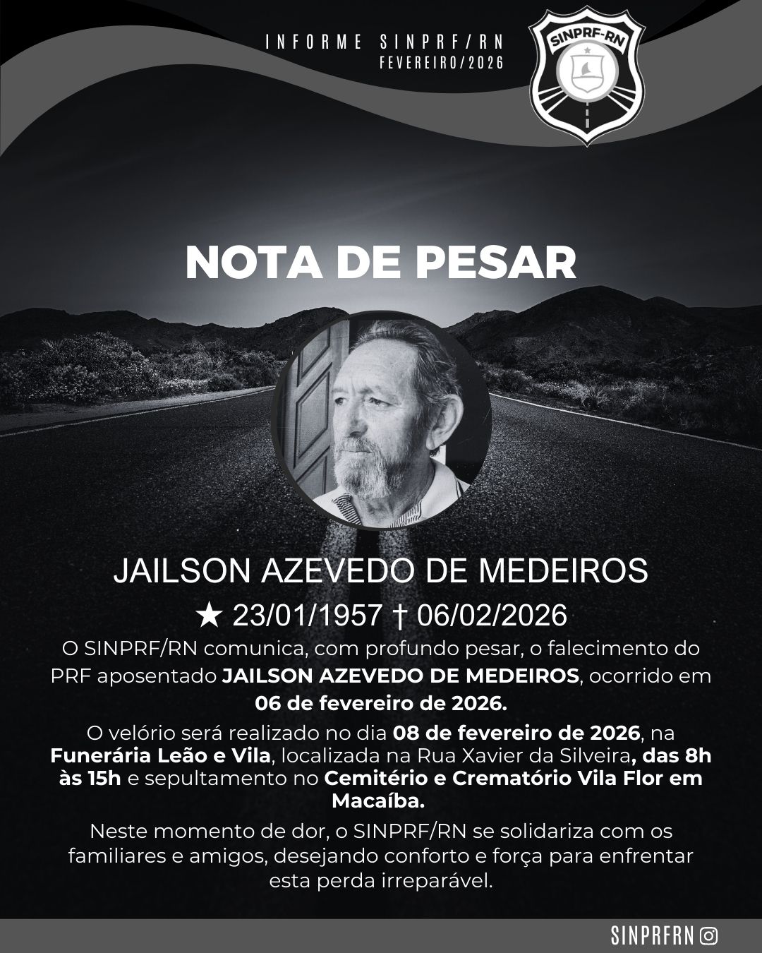 NOTA DE PESAR – JAILSON AZEVEDO DE MEDEIROS