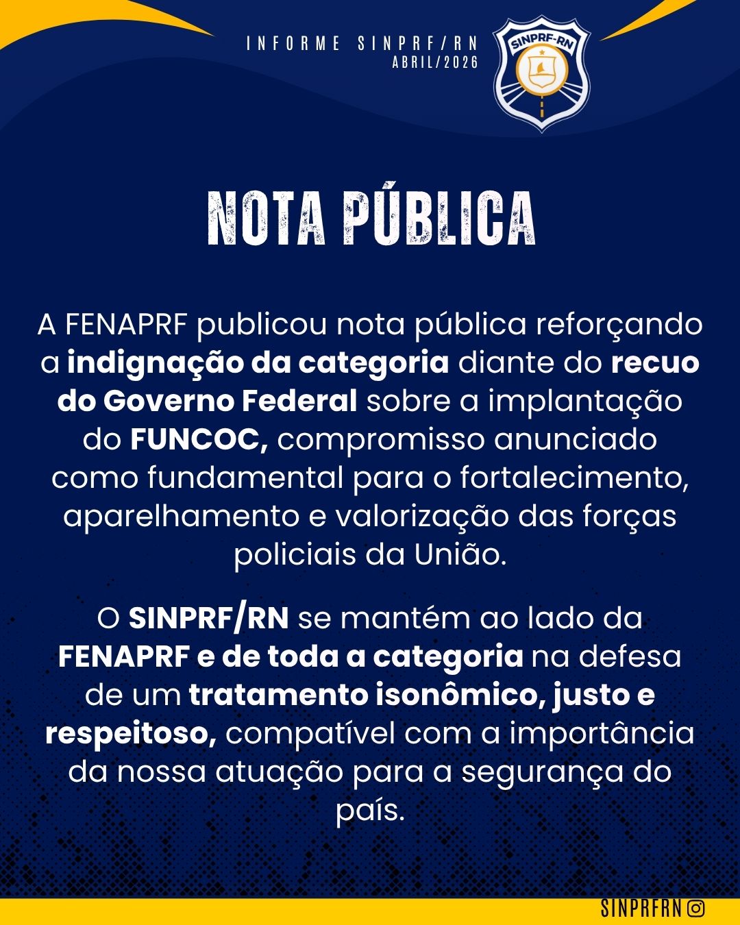 Nota pública FENAPRF e FUNCOC